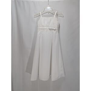 White Satin A-Line Flower Girl Dress Size 5 V1248 Beaded Lace Bodice NWT